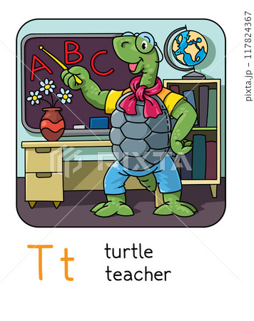 Turtle teacher. Animals profession ABC. Alphabet T Turtle teacher. Animals profession ABC. Alphabet T 117824367