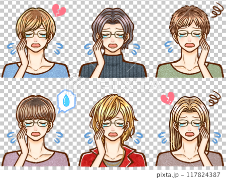 Illustration material set of handsome adult men crying tears of sadness Illustration material set of handsome adult men crying tears of sadness 117824387