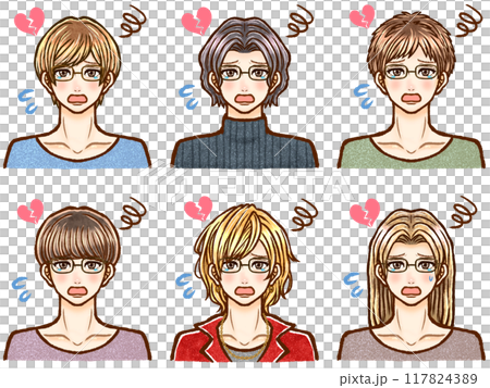 Illustration material set 3 of handsome adult men crying tears of sadness Illustration material set 3 of handsome adult men crying tears of sadness 117824389