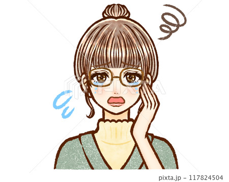 悲しみで涙を流すシニヨン大人女性のイラスト素材 悲しみで涙を流すシニヨン大人女性のイラスト素材 117824504