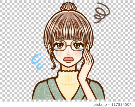 悲しみで涙を流すシニヨン大人女性のイラスト素材 悲しみで涙を流すシニヨン大人女性のイラスト素材 117824504