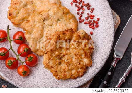 Delicious fried pork or chicken chops breaded with salt and spices Delicious fried pork or chicken chops breaded with salt and spices 117825359