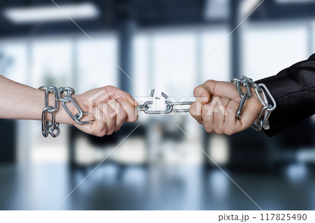 Breaking the chain that is pulled by two hands. Breaking the chain that is pulled by two hands. 117825490