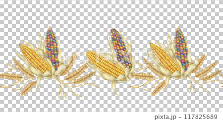 Corn seamless border clipart features watercolor corn cobs in multiple colors, perfect for adding a touch of nature to your designs. Ideal for use in brochures, banners, and fabric prints Corn seamless border clipart features watercolor corn cobs in multiple colors, perfect for adding a touch of nature to your designs. Ideal for use in brochures, banners, and fabric prints 117825689
