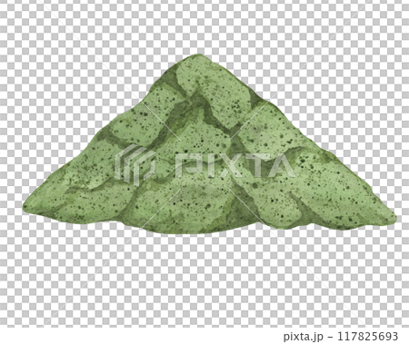 Green powder clipart featuring a detailed, textured green mound. Watercolor illustration for health-related projects, natural product branding, wellness merchandise and educational materials. 117825693