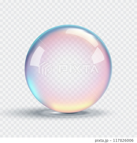 Pink soap bubble on transparent background. 3d water drop. Vector illustration Pink soap bubble on transparent background. 3d water drop. Vector illustration 117826006