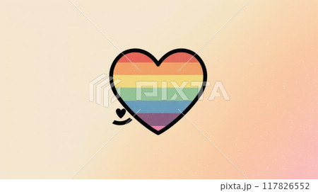 A digital illustration of a rainbow heart with a black outline on a peach background 117826552