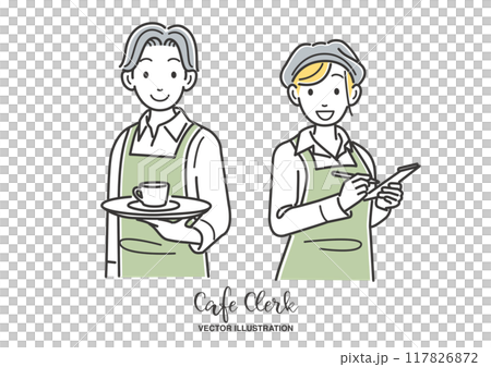 Cafe staff male and female staff 117826872