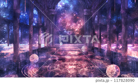 宇宙をイメージした神秘的な神殿の水彩イラスト 宇宙をイメージした神秘的な神殿の水彩イラスト 117828090
