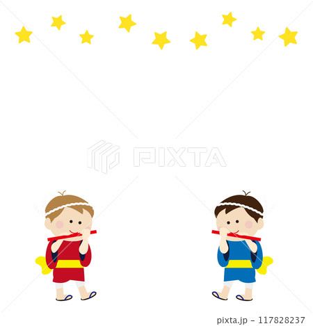 笛を吹いている浴衣姿の子どもたちのフレーム 117828237