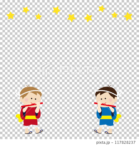 笛を吹いている浴衣姿の子どもたちのフレーム 117828237