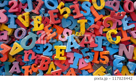 School letters symbolize start of academic year and key study concepts for optimal search relevance 117828442