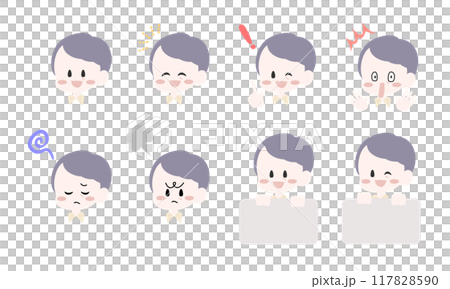 各種表情和姿勢的中年男子插圖集，顏色無線條 117828590