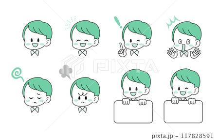 いろいろな表情とポーズの中年男性のイラストセット　2色カラー 117828591