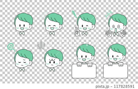 いろいろな表情とポーズの中年男性のイラストセット　2色カラー 117828591