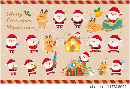 クリスマスのサンタクロースとトナカイのイラスト クリスマスのサンタクロースとトナカイのイラスト 117828621