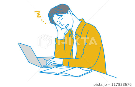 仕事中に眠い男性のシンプルイラスト 仕事中に眠い男性のシンプルイラスト 117828676