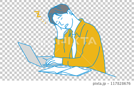 A simple illustration of a sleepy man at work 117828676