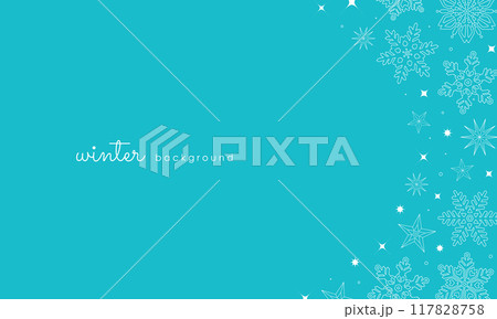 白い雪の結晶がキラキラと輝く。おしゃれでかわいい冬の背景素材。 117828758