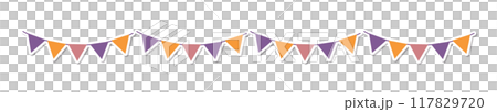 Halloween colored garland lines, sticker style with white border and shadow 117829720