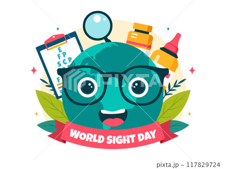 World Sight Day Vector Illustration for 10 October, featuring Vision Inspection, Blindness, and Visual Impairment in a Flat Style Cartoon Background 117829724