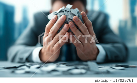 崩壊寸前のビジネスマン - 経済的プレッシャーとストレス 崩壊寸前のビジネスマン - 経済的プレッシャーとストレス 117829761