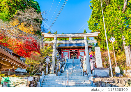 東京 紅葉に染まる武蔵御嶽神社 三の鳥居と随身門 東京 紅葉に染まる武蔵御嶽神社 三の鳥居と随身門 117830509