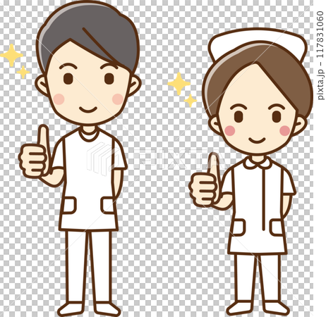 一名男女醫護人員豎起大拇指的插圖 117831060