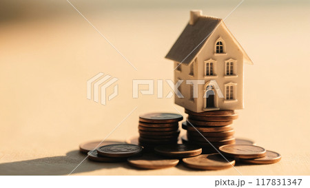 a small house model is placed on a pile 117831347