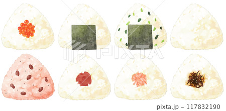 三角おにぎりのセット(主線あり)　水彩タッチ 117832190