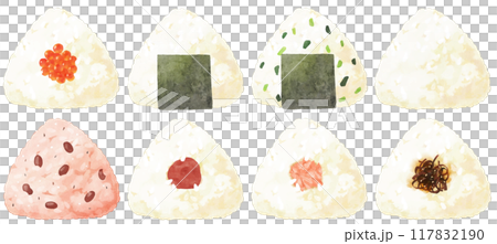 三角おにぎりのセット(主線あり)　水彩タッチ 117832190