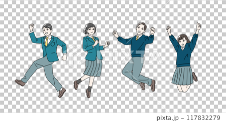 ジャンプをする学生の全身イラストセット ジャンプをする学生の全身イラストセット 117832279