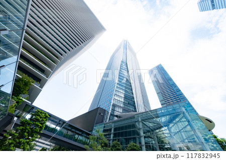 高層ビルを見上げるオフィス街の風景（東京虎ノ門） 117832945