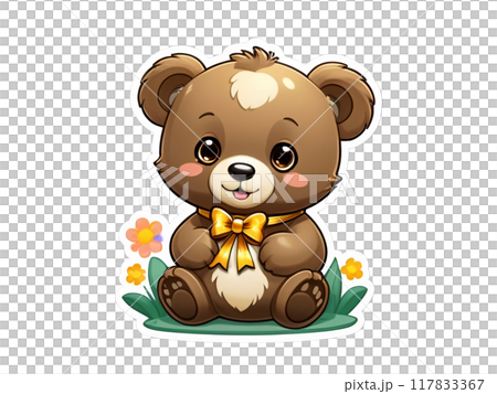 A cute and cheerful little brown bear. 117833367