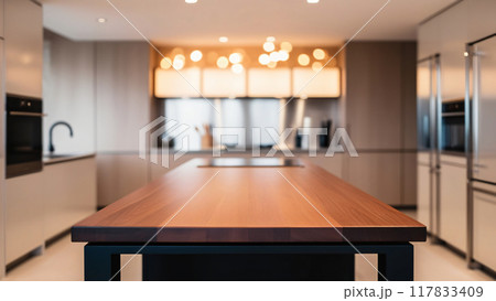 wooden tabletop in modern kitchen 117833409