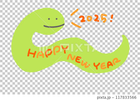 New Year's card of a snake with HAPPY NEW YEAR written on its belly, Reiwa 7, 2025, Year of the Snake New Year's card of a snake with HAPPY NEW YEAR written on its belly, Reiwa 7, 2025, Year of the Snake 117833566