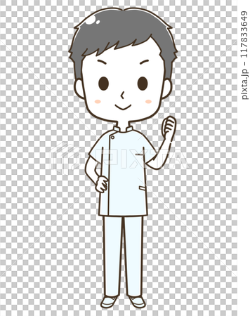 気合を入れる若い男性看護師の全身イラスト 117833649