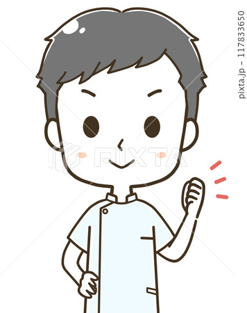 気合を入れる若い男性看護師の上半身イラスト 117833650