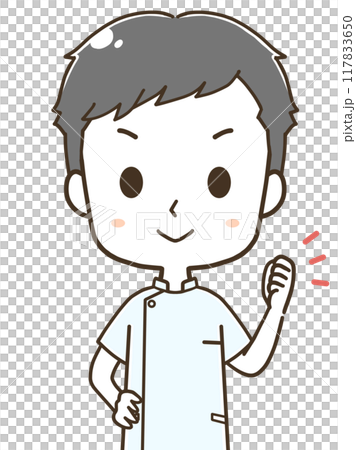 気合を入れる若い男性看護師の上半身イラスト 117833650