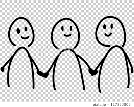 手をつないでいる人たちのゆるいイラスト 117833803