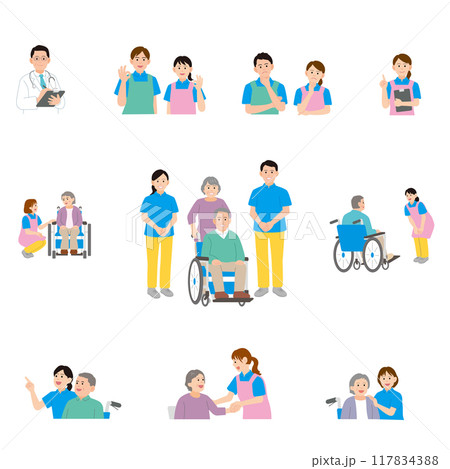 介護のイラストのセット 介護のイラストのセット 117834388