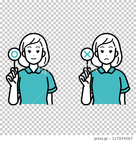 Nurse holding a plus or minus sign illustration 117834567