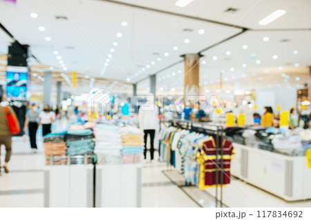Abstract blurred of people in shopping mall of department store for background 117834692