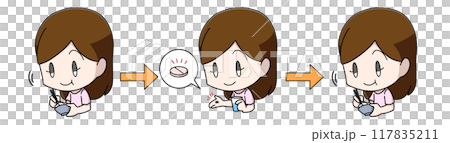 食間の薬を飲む女性のイラスト 117835211