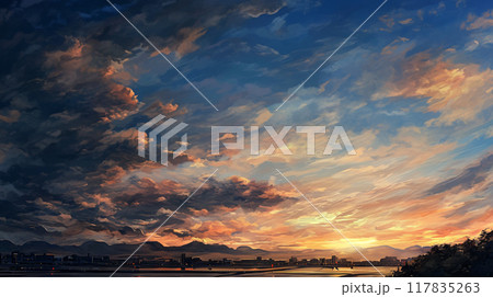 夕暮れの空と田舎の風景 117835263