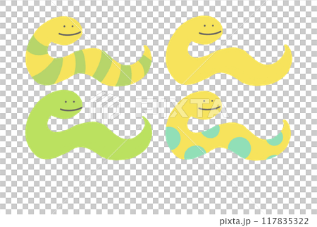 Colorful snake illustration set New Year's card material 2025 Striped polka dot 117835322