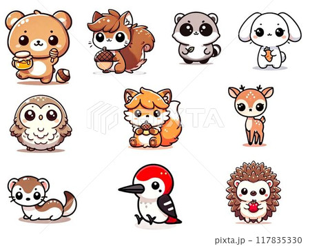 森の動物たちが集まるかわいいキャラ 117835330