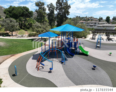 Colorful children playground activities in community public park Colorful children playground activities in community public park 117835544
