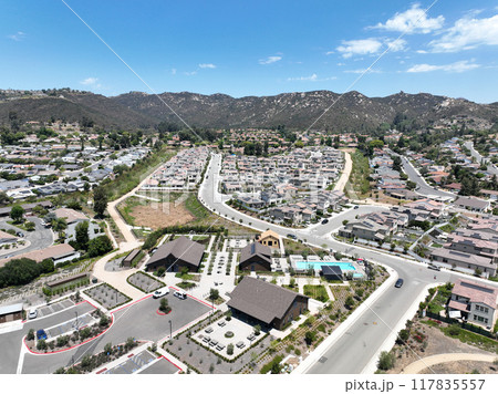 Aerial view of big houses community in Escondido, California 117835557