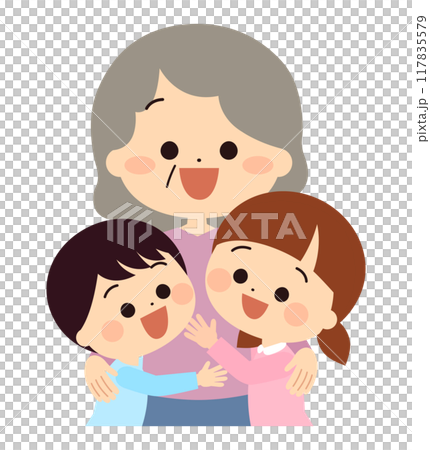 おばあさんに抱きつく子供達 117835579